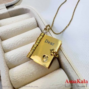 گردنبند پینترستی استیل316 مدل دفتر عشق طلایی کد GNB16896W