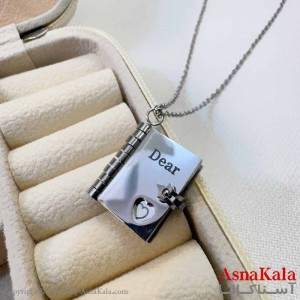 گردنبند پینترستی استیل316 مدل دفتر عشق نقره ای کد GNB16897W
