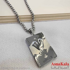 گردنبند مردانه استیل مدل رولکس نقره ای کد GNB16912W
