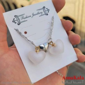 گردنبند ست دونفره دوتیکه قلب سفید مات  کد GNB16927W
