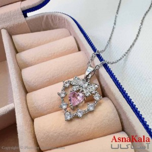 گردنبند مینیمال دخترانه استیل316 مدل  قلب نگین صورتی کد GNB16938W