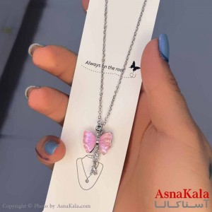 گردنبند دخترانه استیل316 مدل پاپیون صورتی کد GNB16951W