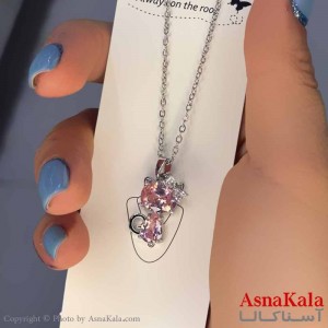 گردنبند دخترانه استیل316 مدل گربه نگین صورتی کد GNB16952W