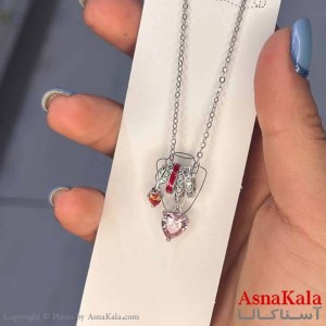 گردنبند دخترانه استیل316 مدل  چهارتایی نگینی کد GNB16955W