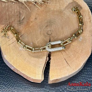 دستبند دخترانه مینیمال مدل  تیفانی طلایی کد DSB18654W