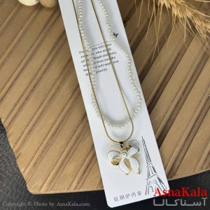 گردنبند دخترانه استیل316 مدل دو لاین مروارید پاپیون  کد GNB161029W