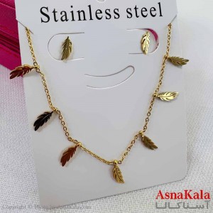 نیم ست زنانه شامل گردنبند و گوشواره  استیل مدل  برگ کد NIM14593W