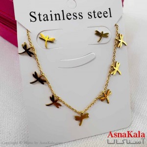 نیم ست زنانه شامل گردنبند و گوشواره  استیل مدل  شاپرک کد NIM14594W
