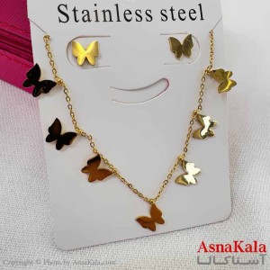 نیم ست زنانه شامل گردنبند و گوشواره  استیل مدل  پروانه کد NIM14595W