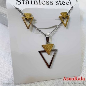نیم ست زنانه شامل گردنبند و گوشواره  استیل مدل مثلث کد NIM14605W