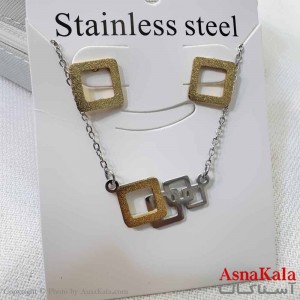 نیم ست زنانه شامل گردنبند و گوشواره  استیل مدل مربع کد NIM14606W