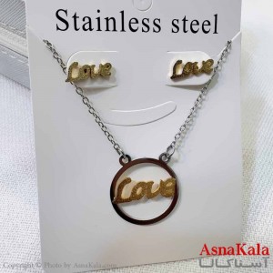 نیم ست زنانه شامل گردنبند و گوشواره  استیل مدل عشق کد NIM14608W