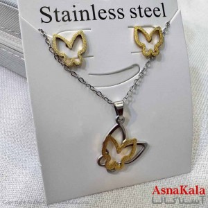 نیم ست زنانه شامل گردنبند و گوشواره  استیل مدل پروانه کد NIM14613W