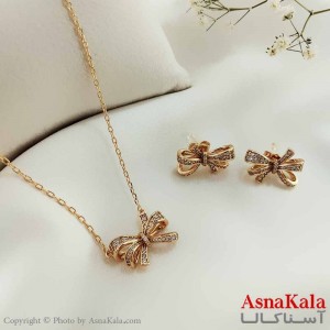 نیم ست زنانه ژوپینگ مدل پاپیون طلایی شامل گوشواره و گردنبند کد NIM14627W