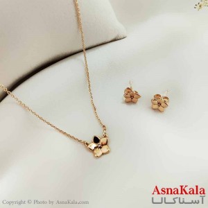 نیم ست زنانه ژوپینگ مدل گل طلایی شامل گوشواره و گردنبند کد NIM14629W