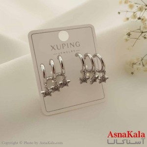 گوشواره آویزی زنانه مدل سه حلقه ای ستاره ژوپینگ کد GSH15698W