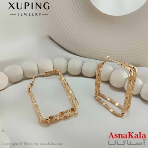 گوشواره حلقه ای زنانه مدل طلایی مربع ژوپینگ کد GSH15732W