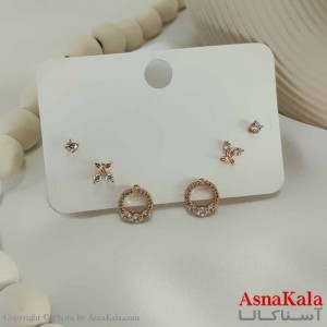 گوشواره زنانه ژوپینگ  پک 3 جفتی مدل نگینی کد GSH15751W