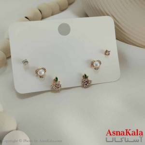 گوشواره زنانه ژوپینگ  پک 3 جفتی مدل نگین کد GSH15752W