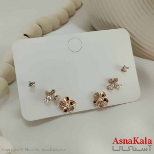 گوشواره زنانه ژوپینگ  پک 3 جفتی مدل گل و پاپیون و نگین کد GSH15755W
