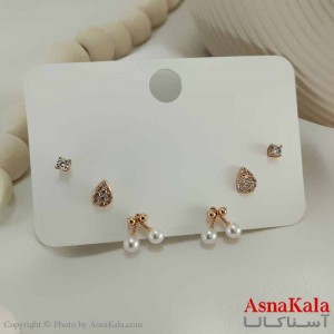 گوشواره زنانه ژوپینگ  پک 3 جفتی مدل گیلاس و اشک و نگین کد GSH15756W