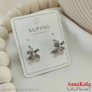 گوشواره حلقه ای زنانه مدل پاپیونی نقره ای ژوپینگ کد GSH15765W