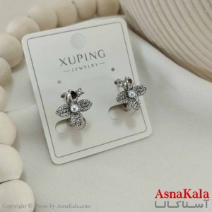 گوشواره حلقه ای زنانه مدل گل نقره ای  ژوپینگ کد GSH15776W