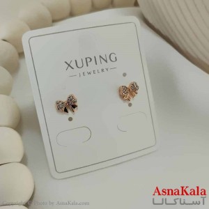 گوشواره میخی زنانه مدل پاپیون نگینی ژوپینگ کد GSH15779W