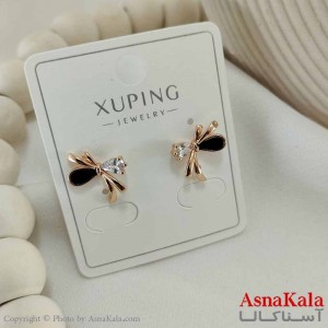 گوشواره میخی زنانه مدل پاپیون مشکی ژوپینگ کد GSH15787W