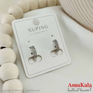 گوشواره حلقه ای زنانه مدل فول نگین نقره ای ژوپینگ کد GSH15799W