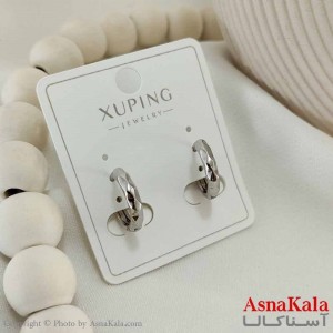 گوشواره حلقه ای زنانه مدل چند ضلعی نقره ای ژوپینگ کد GSH15805W