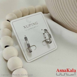 گوشواره حلقه ای زنانه مدل نگین نقره ای ژوپینگ کد GSH15821W