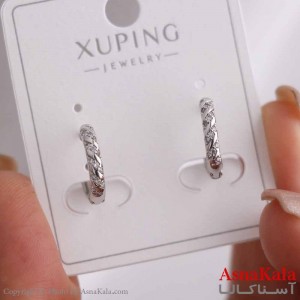 گوشواره حلقه ای زنانه مدل نگین نقره ای ژوپینگ کد GSH15851W
