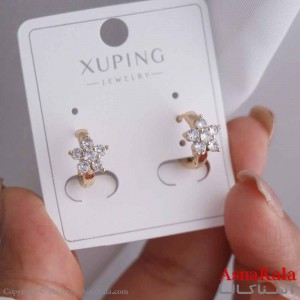 گوشواره حلقه ای زنانه مدل گل نگین سفید ژوپینگ کد GSH15853W