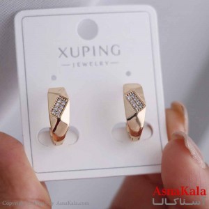 گوشواره حلقه ای زنانه مدل چند ضلعی نگینی ژوپینگ کد GSH15864W