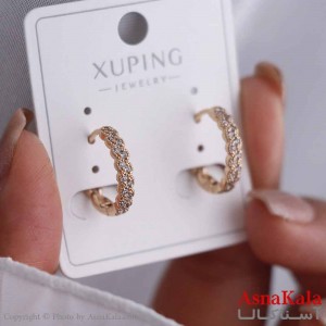 گوشواره حلقه ای زنانه مدل فول نگین ژوپینگ کد GSH15872W