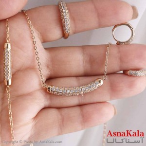 نیم ست زنانه ژوپینگ مدل فول نگین شامل گوشواره و گردنبند و دستبند و انگشتر کد NIM14638W