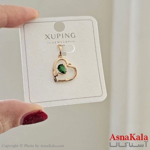 گردنبند ژوپینگ مینیمال دخترانه مدل قلب نگین سبز کد GNB161094W