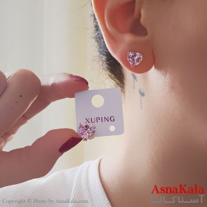 گوشواره میخی زنانه مدل قلب صورتی ژوپینگ کد GSH15894W