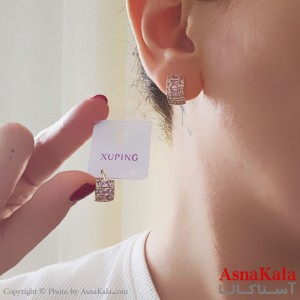 گوشواره حلقه ای زنانه مدل گرد فول نگینی ژوپینگ کد GSH15895W