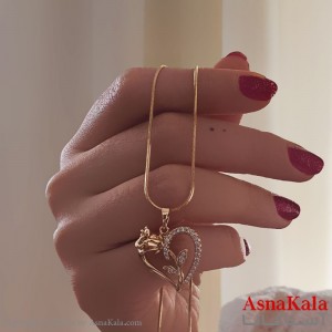 گردنبند ژوپینگ مینیمال دخترانه مدل قلب گل رز کد GNB161112W