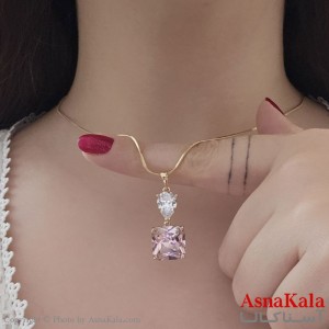 گردنبند ژوپینگ دخترانه مدل نگین صورتی کد GNB161135W
