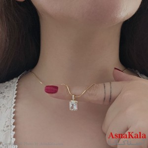 گردنبند ژوپینگ دخترانه مدل مربع نگینی کد GNB161149W