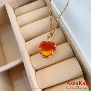 گردنبند استیل دخترانه مدل نگین نارنجی کد GNB161179W