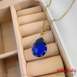 گردنبند استیل دخترانه مدل اشک نگین آبی کد GNB161183W