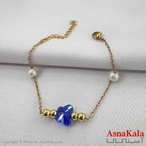 دستبند دخترانه مینیمال مدل  سنگ پروانه آبی کد DSB18755W