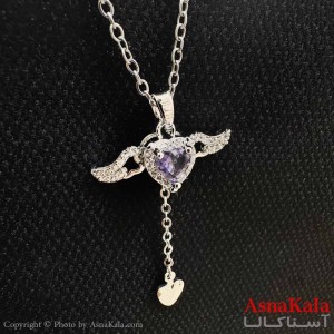 گردنبند استیل دخترانه مدل قلب بالدار بنفش کد GNB161193W