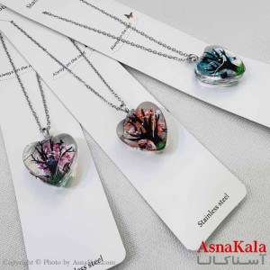 گردنبند استیل دخترانه مدل رزین قلبی کد GNB161196W