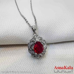 گردنبند استیل دخترانه مدل اشک نگین قرمز کد GNB161204W