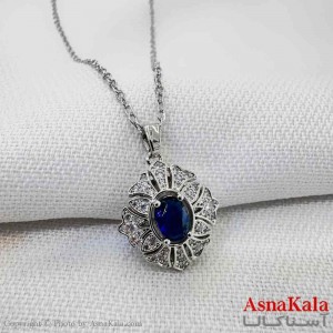 گردنبند استیل دخترانه مدل سنگ آبی نگینی کد GNB161209W